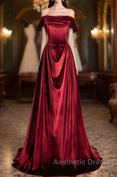 Wine Red Velvet Floor Length Long Formal Dresses, A-Line Velvet Bridesmaid Dresses